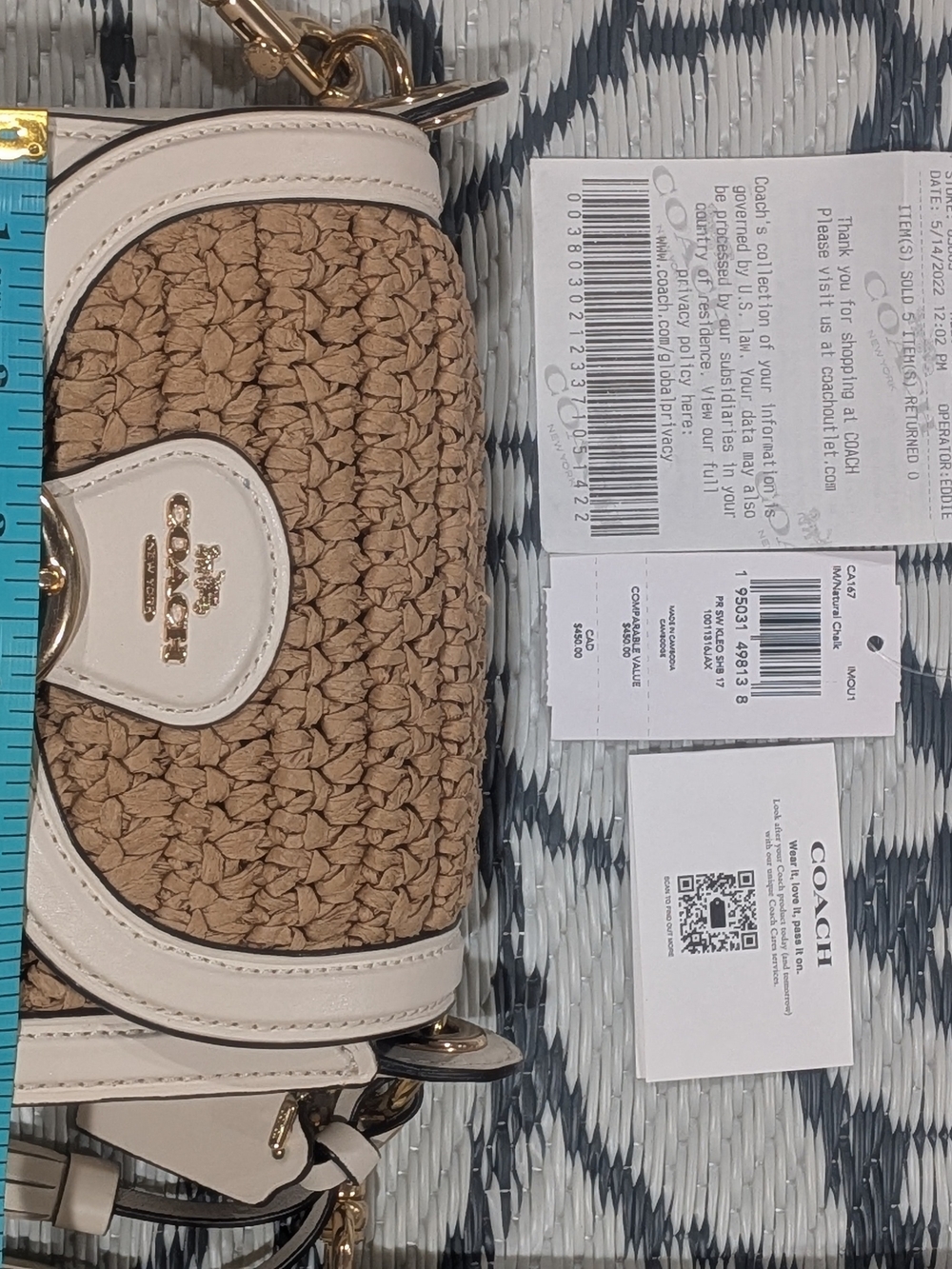 Coach CA547 Kleo Shoulder Bag 17 Natural Straw & White Leather Crossbody - GUC - Picture 10 of 15